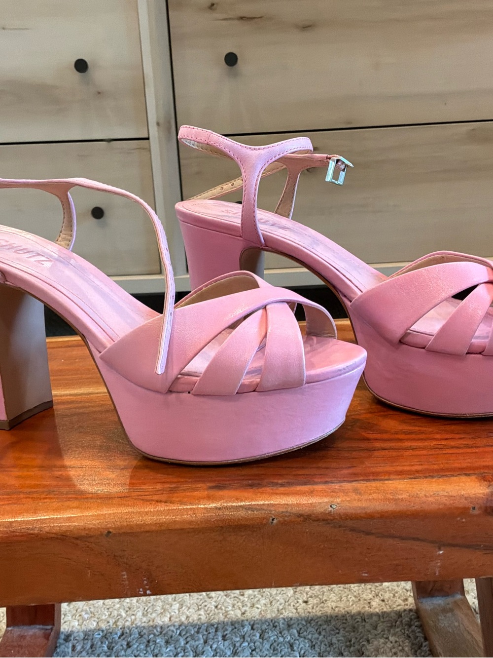 SCHUTZ Pink Platform Strappy Sandals